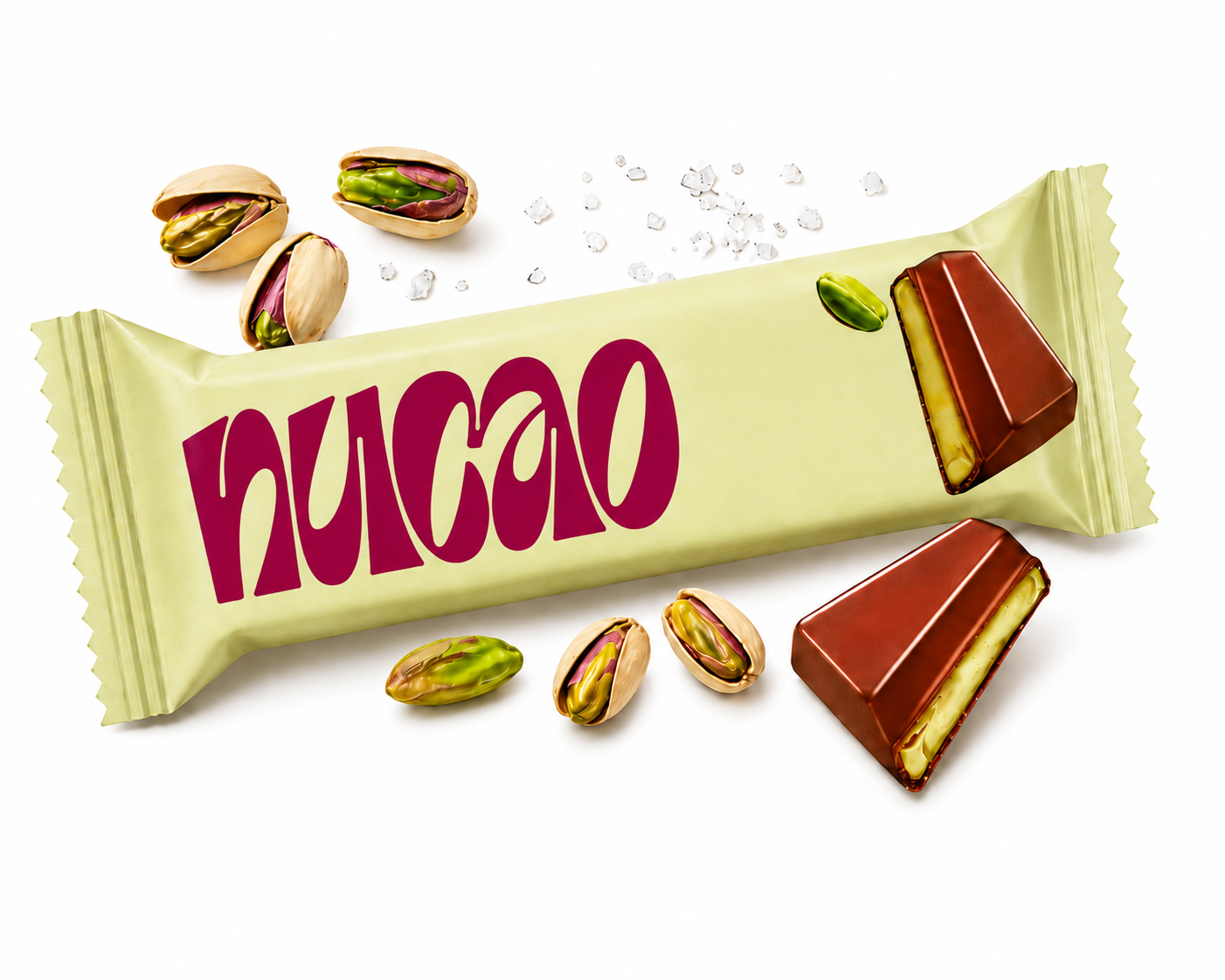 NUCAO Salted Pistachio Butter – Filled Chocolate Bar
