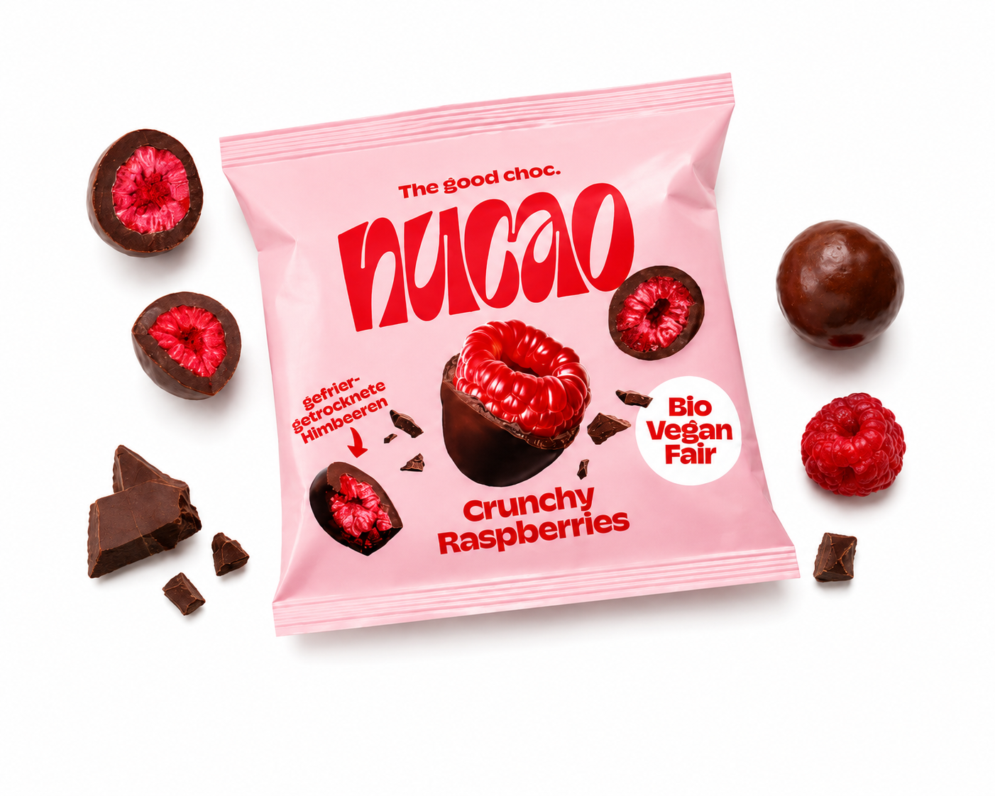 NUCAO Crunchy Raspberries – Chocolate with Freeze-Dried Raspberries