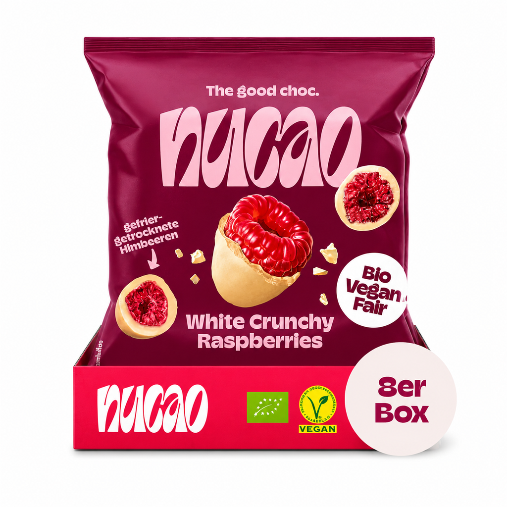 NUCAO White Crunchy Raspberries – White Chocolate Alternative with Freeze-Dried Raspberries (Organic &amp; Vegan)